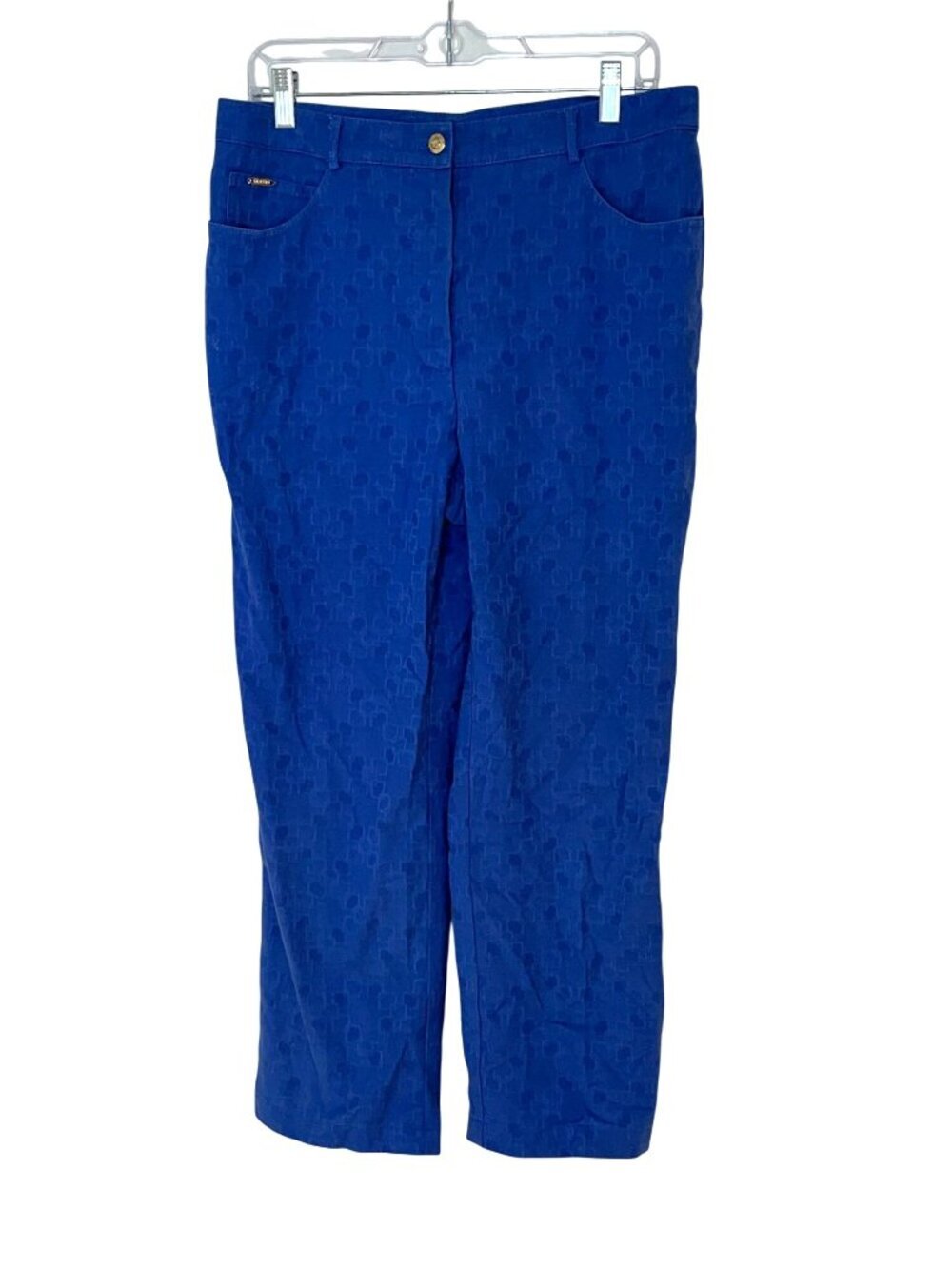 St. John Sport Blue Textured Pants Size 12 Womens Slim Fit Lightweight Cotton Bl